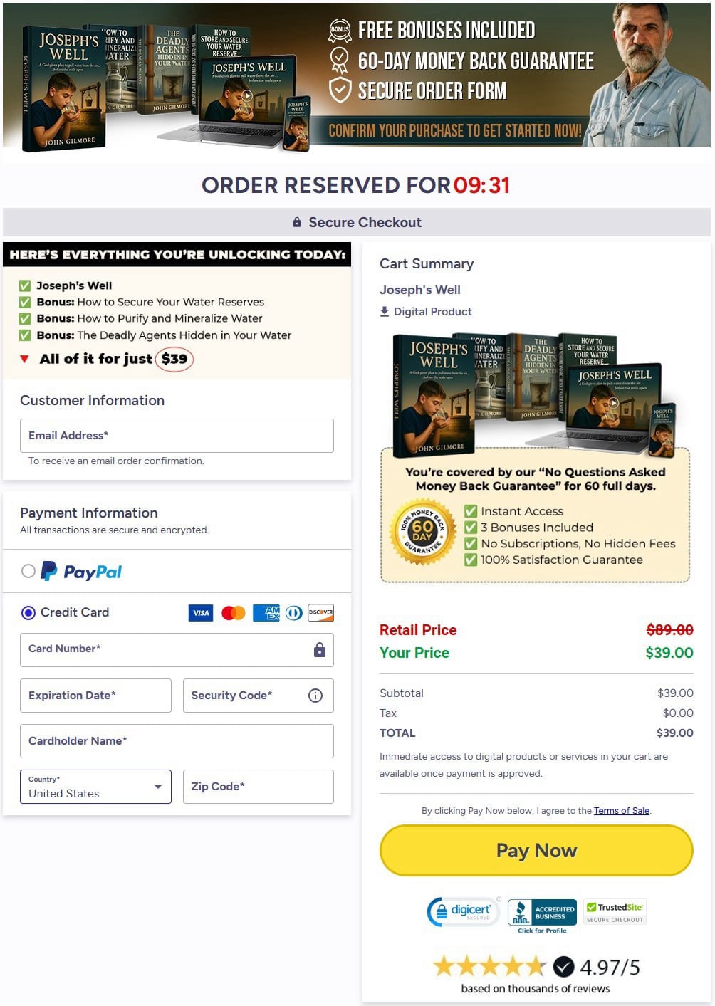 Joseph’s Well Order Page